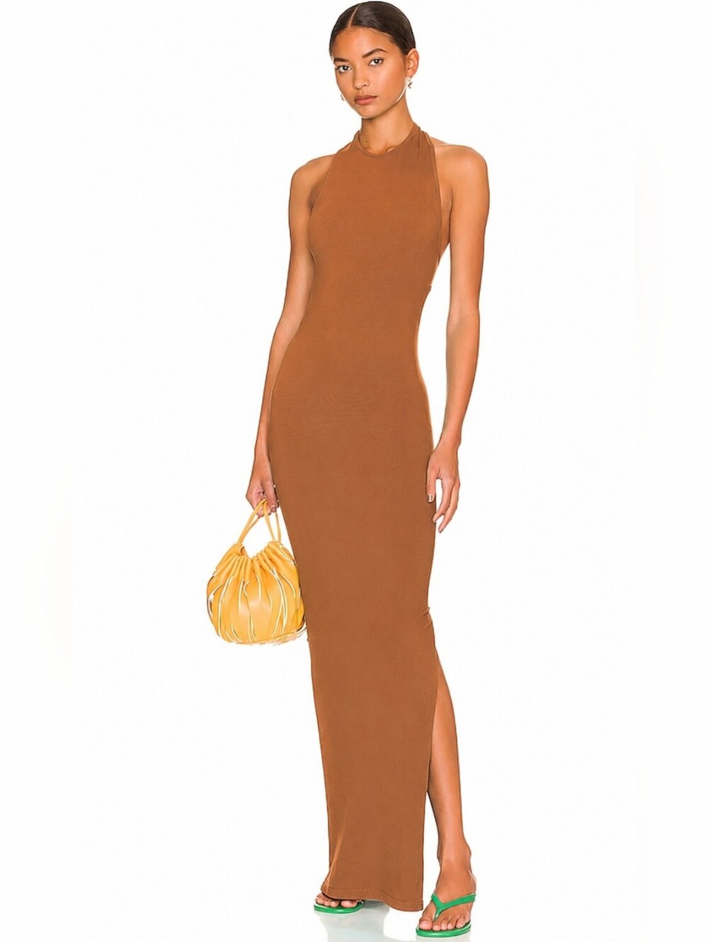 Simon Miller Halter Bodycon Maxi Dress Sz M/L Tan Minimalist Summer